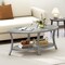 Grey Rubber Wood 2-Tier Coffee Table with Open Shelf and Rustic Design
